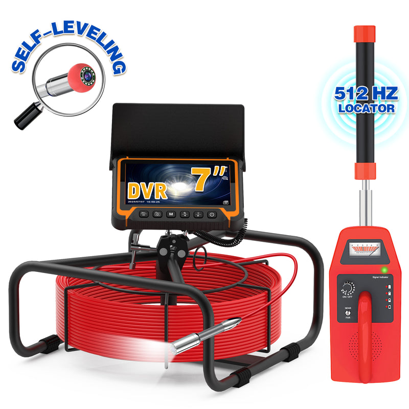Powerwill 7DVE Sewer Inspection Camera – 512Hz Locator, Self-Leveling, 7" IPS Monitor