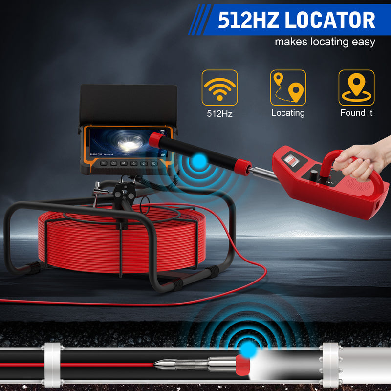 Powerwill 7DVE Sewer Inspection Camera – 512Hz Locator, Self-Leveling, 7" IPS Monitor