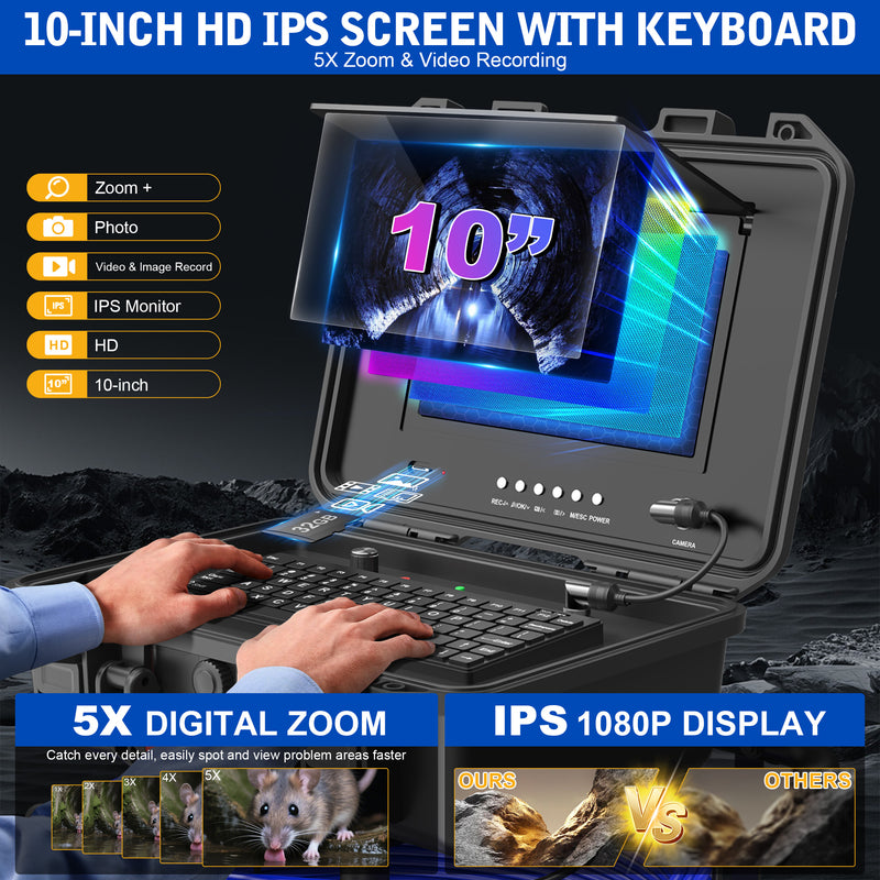 Powerwill 10DX1 Sewer Inspection Camera – 512Hz Locator, Self-Leveling, 246ft Cable