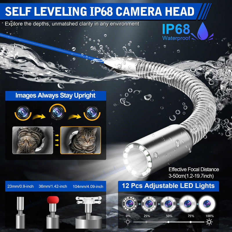 Powerwill 10DX1 Sewer Inspection Camera – 512Hz Locator, Self-Leveling, 246ft Cable