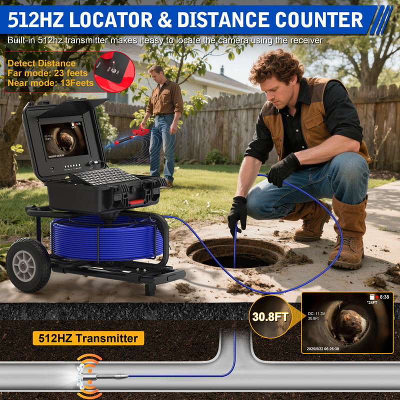 Powerwill 10DX1 Sewer Inspection Camera – 512Hz Locator, Self-Leveling, 246ft Cable