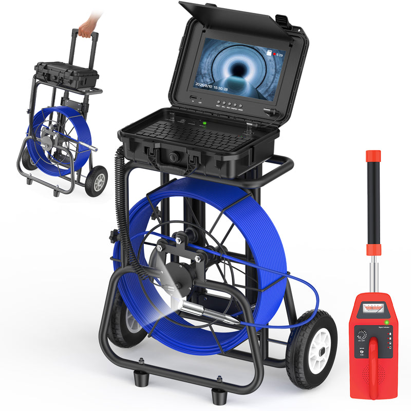 Powerwill 10DZ Sewer Inspection Camera – 512Hz Locator, Self-Leveling, 10" IPS Monitor, 196ft Cable