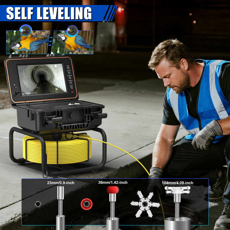 Powerwill L09D1 Sewer Inspection Camera – DVR, Self-Leveling, 9" IPS Monitor