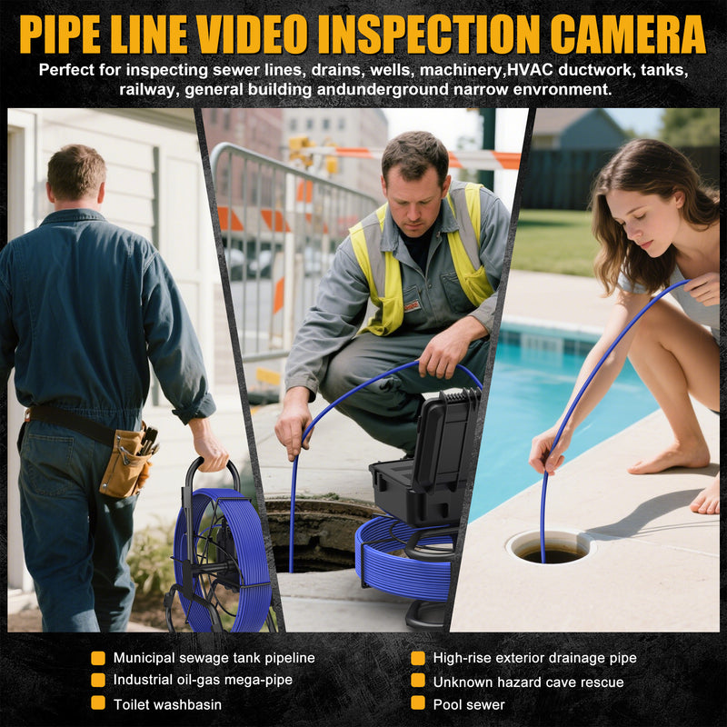 Powerwill L09D2 Sewer Inspection Camera – DVR, Self-Leveling, 9" IPS Monitor
