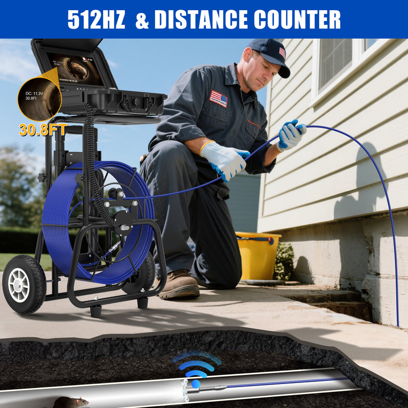 Powerwill 10DZ Sewer Inspection Camera – 512Hz Locator, Self-Leveling, 10" IPS Monitor, 196ft Cable