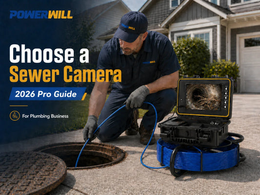 Professional plumber using a Powerwill sewer inspection camera on a residential job