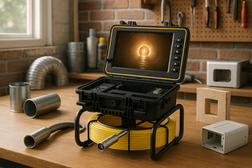 Powerwill inspection camera displayed as part of a hidden-space inspection tool setup in an American home workshop
