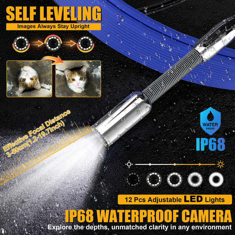 9-inch Large Sewer Camera with  98.4. 4 ft with 5mm Coil, DVR, Self Leveling| L09D2