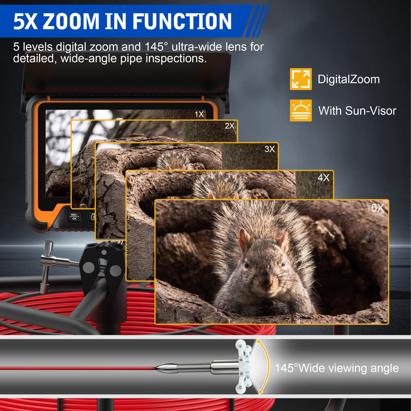 7-inch Sewer Camera with  100ft with 512Hz Locator, DVR, Self Leveling|  7DVE