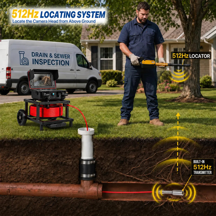 Powerwill PW9DA Sewer Inspection Camera with 9-Inch Screen & DVR 165ft Distance Counter