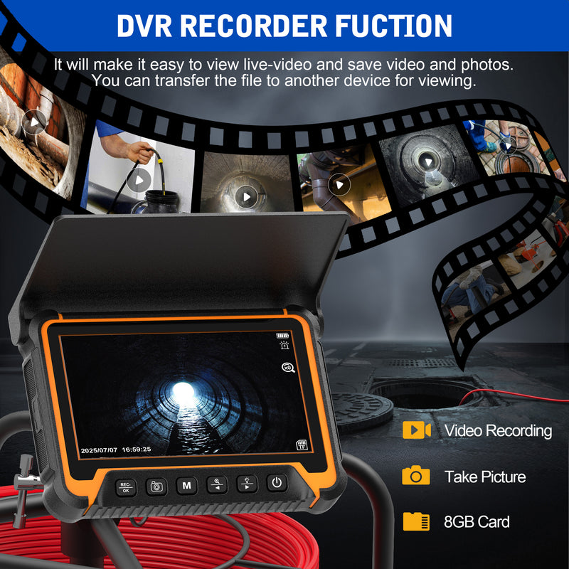 7-inch Sewer Camera with  100ft with 512Hz Locator, DVR, Self Leveling|  7DVE
