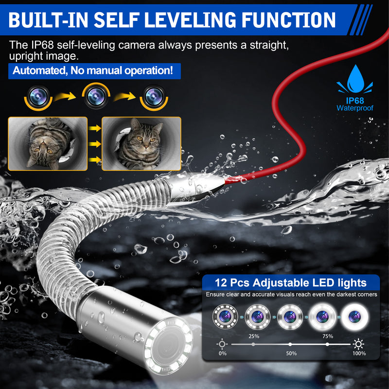 7-inch Sewer Camera with  100ft with 512Hz Locator, DVR, Self Leveling|  7DVE