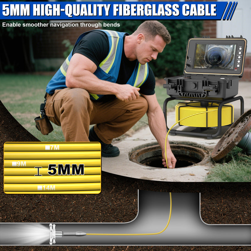 9-inch Large Sewer Camera with  98.4. 4 ft with 5mm Coil, DVR, Self Leveling| L09D1