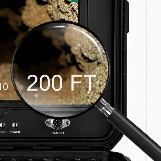 Powerwill PW10DZ on-screen distance counter displaying a 200-foot cable position