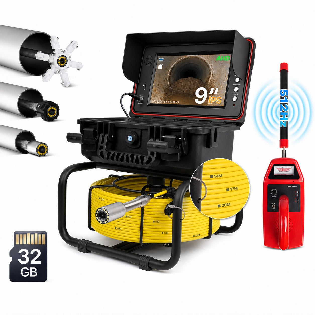 Powerwill PW9D1 Sewer Camera | 9-Inch Self-Leveling