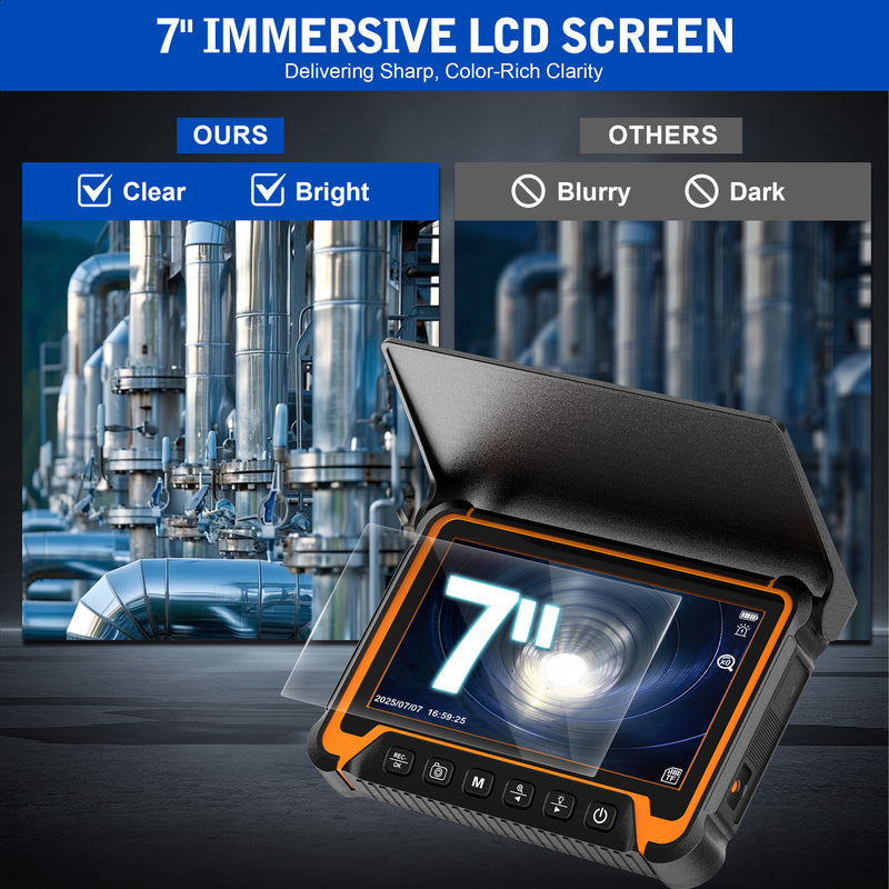 Powerwill 7DVE Sewer Inspection Camera – 512Hz Locator, Self-Leveling, 7" IPS Monitor