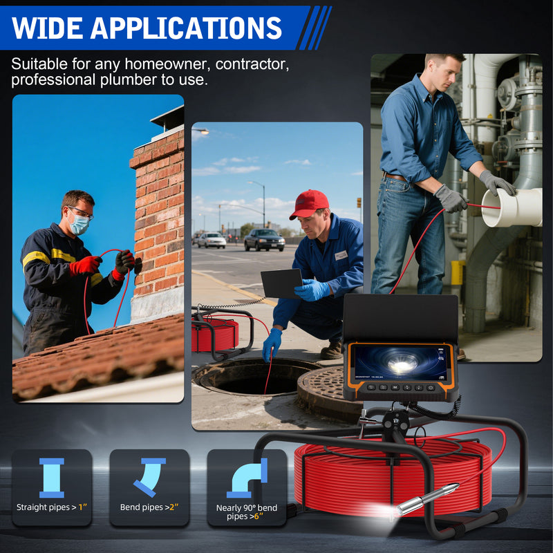 Powerwill 7DVE Sewer Inspection Camera – 512Hz Locator, Self-Leveling, 7" IPS Monitor
