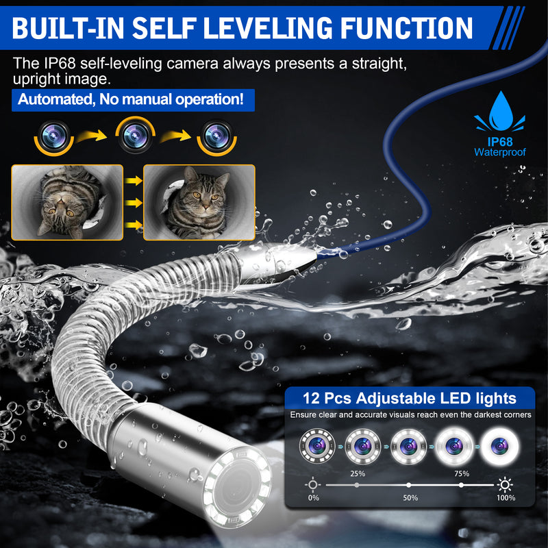 Powerwill 7DA Sewer Inspection Camera – 512Hz Locator, Self-Leveling, 7" IPS Monitor