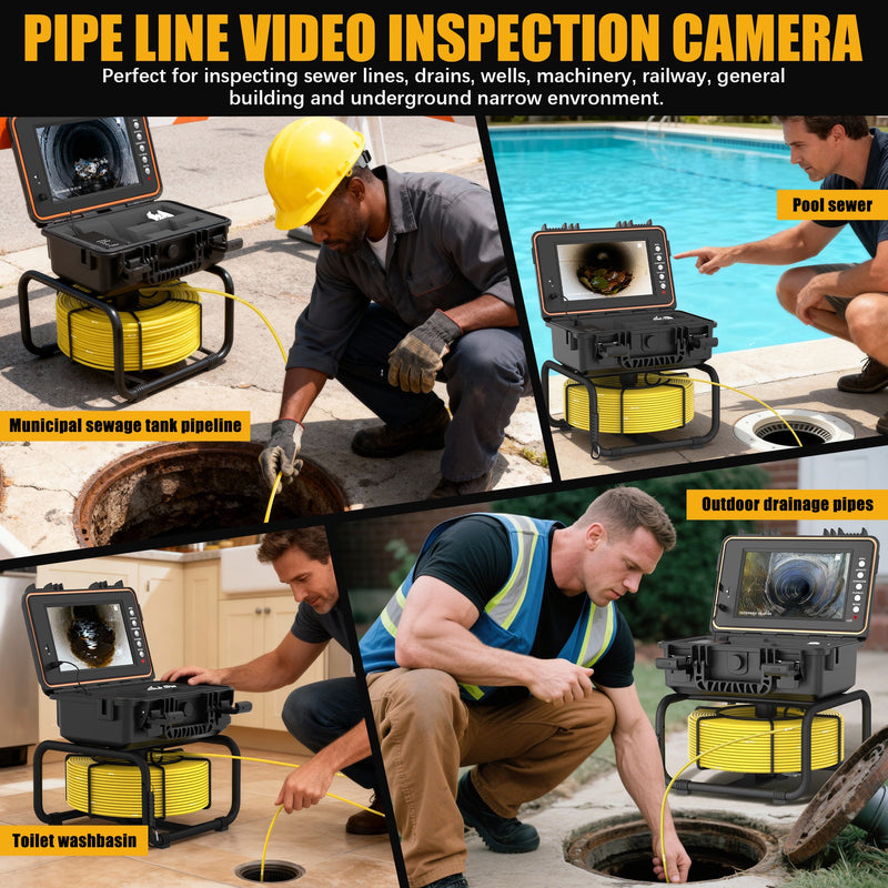 Powerwill L09D1 Sewer Inspection Camera – DVR, Self-Leveling, 9" IPS Monitor