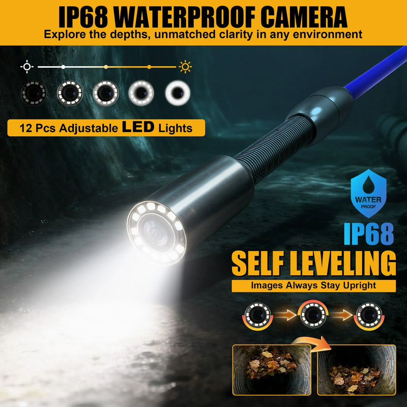 Powerwill L09D2 Sewer Inspection Camera – DVR, Self-Leveling, 9" IPS Monitor