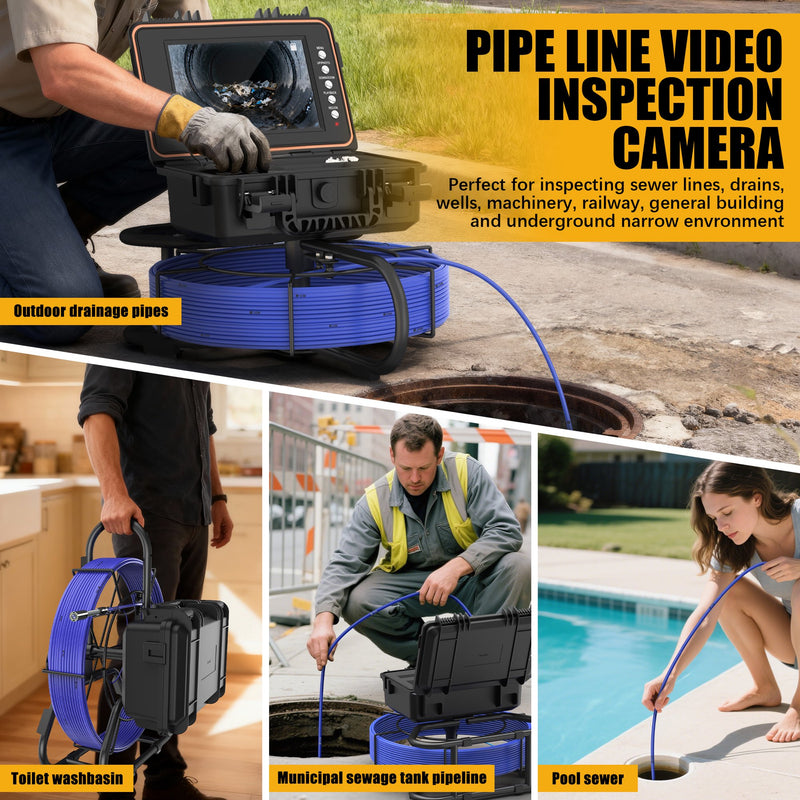 Powerwill L09D2 Sewer Inspection Camera – DVR, Self-Leveling, 9" IPS Monitor