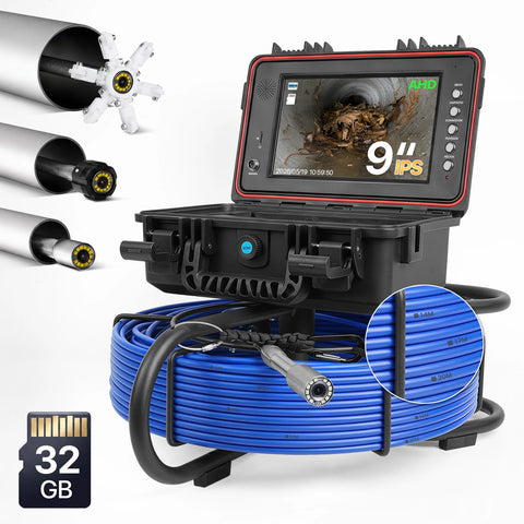 Powerwill L09D2 Sewer Inspection Camera – DVR, Self - Leveling, 9" IPS Monitor - PowerwillPWL09D2-20M-DVR-7C-512T-ZK-32G-BL