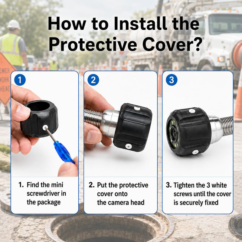 Powerwill Black Sewer Camera Head Protective Cover for 22mm and 23mm Probes, 2PCS image 2