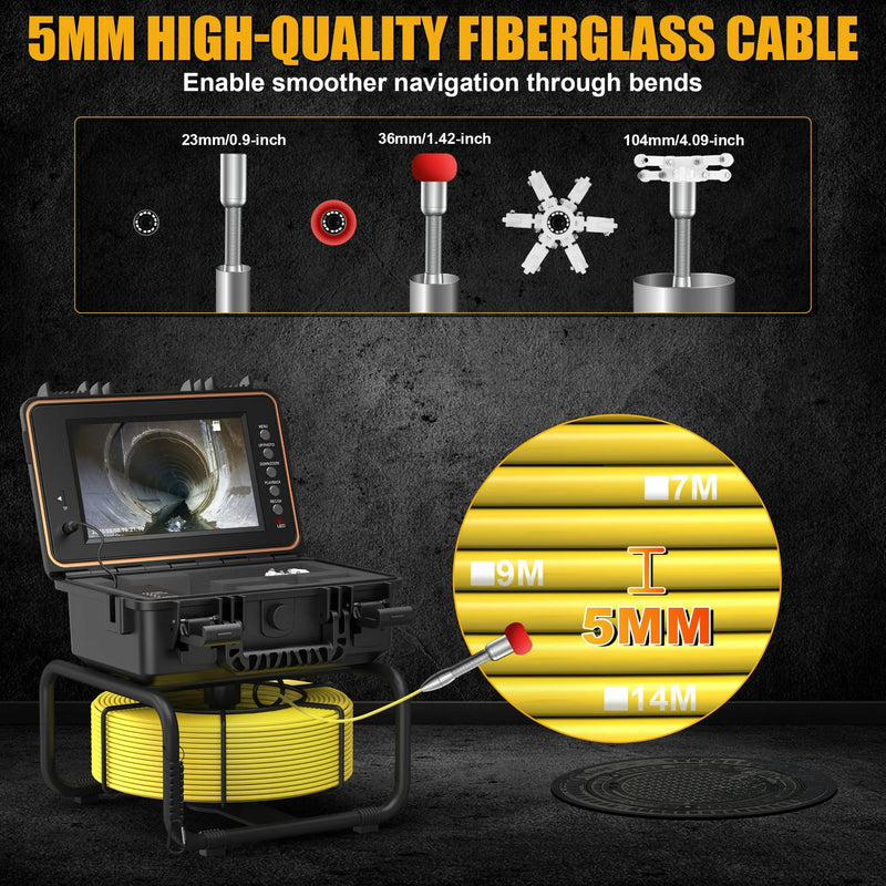 Powerwill L09D1 Sewer Inspection Camera – DVR, Self-Leveling, 9" IPS Monitor
