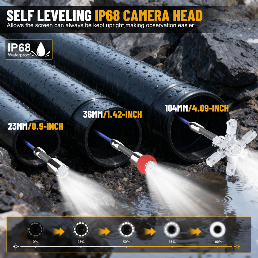 Powerwill PW10DX1 Sewer Inspection Camera - 10-Inch IPS Monitor, Distance Counter,Keyboard, Self-Leveling