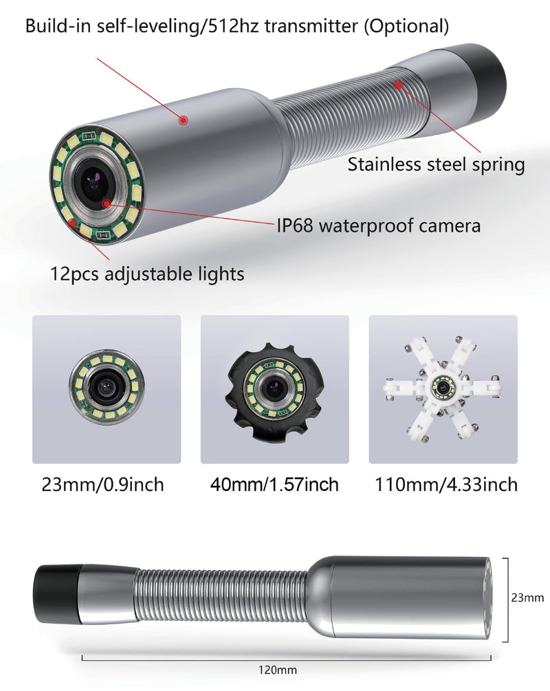 Sewer Camera Head with 512Hz Sonde Transmitter (23mm x 120mm), Only for 10DX1, 10DZ, 7DVE, 7DA, L09D