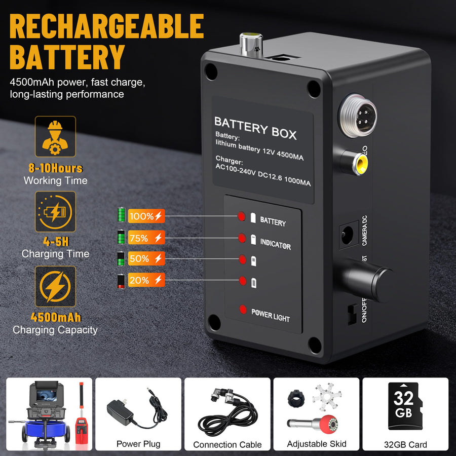 Powerwill PW10DX1 Sewer Inspection Camera - 10-Inch IPS Monitor, Distance Counter,Keyboard, Self-Leveling