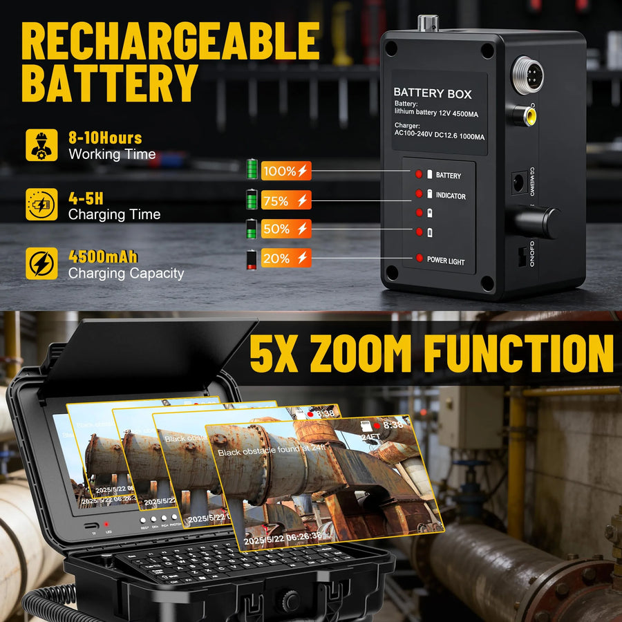 Powerwill PW10DZ rechargeable battery and 5x zoom inspection display