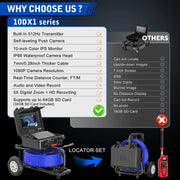 Powerwill 10DX1 Sewer Inspection Camera – 512Hz Locator, Self - Leveling, 246ft Cable - PowerwillPW10DX1-75M-DVR-7C-512TR-ZPH-JS-JP32G-BE-F