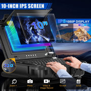 10-inch IPS screen on the 10DZ sewer inspection camera delivers 1080P HD video with zoom, photo, and recording functions for detailed pipe analysis.