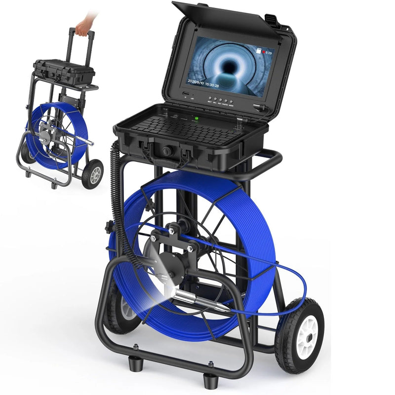 Powerwill 10DZ sewer inspection camera with 196ft cable and 10-inch monitor is designed for professional pipe inspections and underground diagnostics.