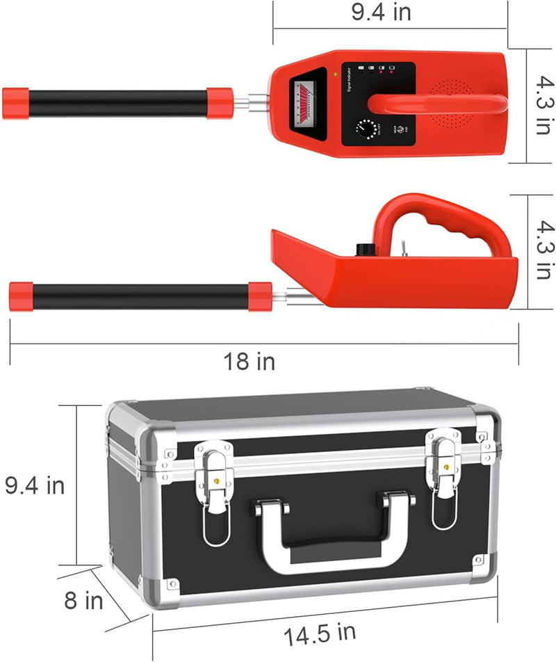 Powerwill 512RB red locator receiver and carrying case dimensions