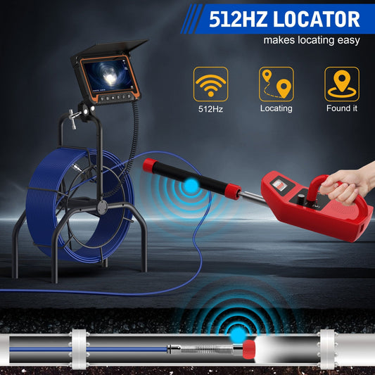 Powerwill 7DA Sewer Inspection Camera – 512Hz Locator, Self - Leveling, 7" IPS Monitor 
