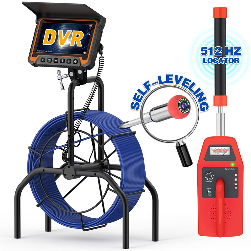 Powerwill 7DA Sewer Inspection Camera – 512Hz Locator, Self - Leveling, 7" IPS Monitor
