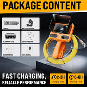 Powerwill 7DH2 Sewer Camera - Rotating Dual - Camera, HD Screen, IP68, 6 LED Lights, 16GB (66FT) - PowerwillPW7DH2-20M-6C-DVR-DC1-JS-16G-Y-F