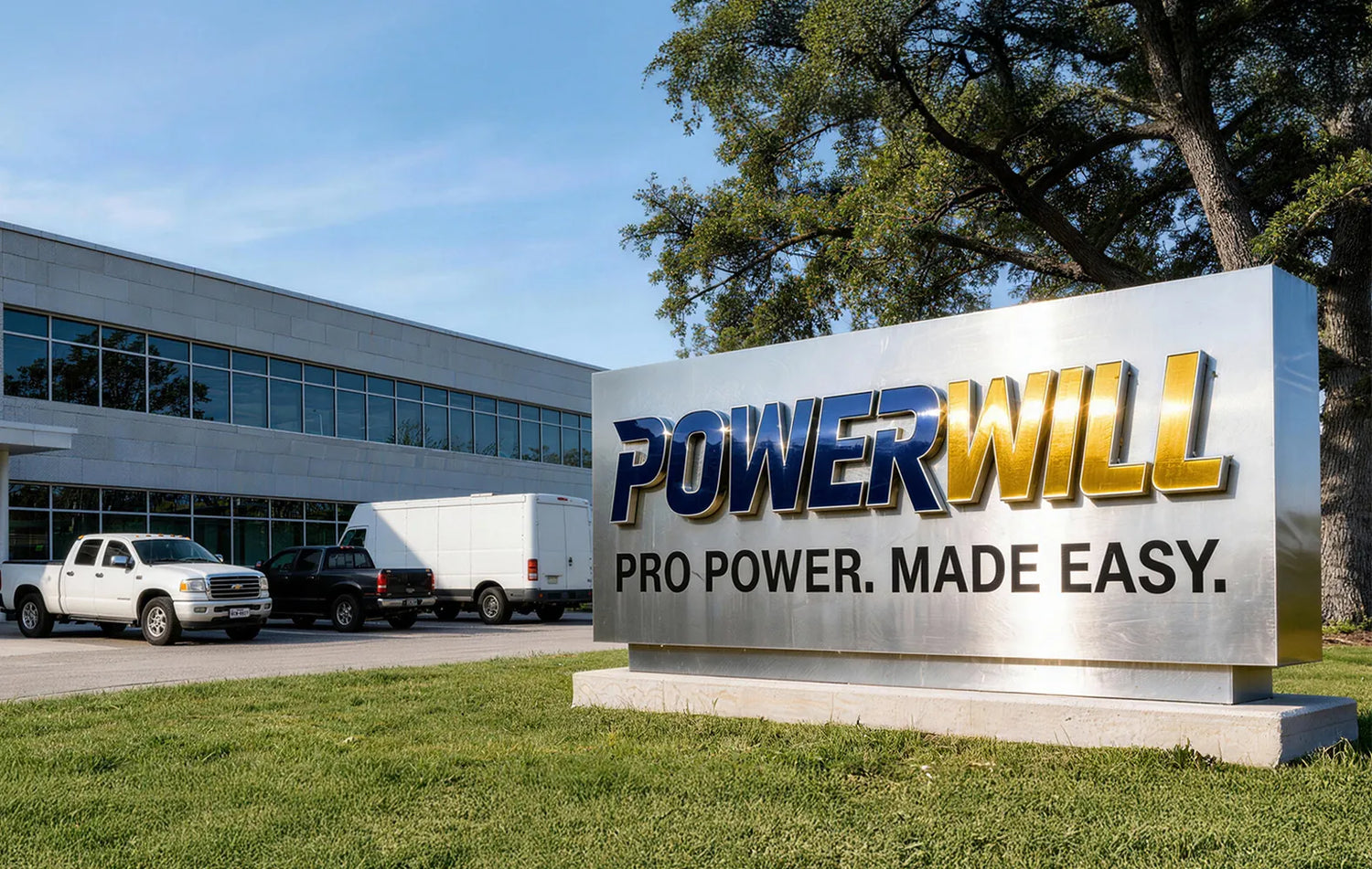 Powerwill professional sewer camera brand headquarters and company signage in the United States.