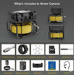 Powerwill L09D1 sewer inspection camera package contents including 512Hz camera head and accessories
