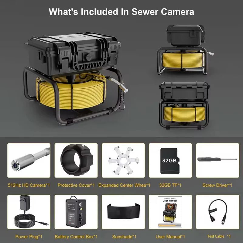 Powerwill L09D1 Sewer Inspection Camera – DVR, Self-Leveling, 9" IPS Monitor - Powerwill9
