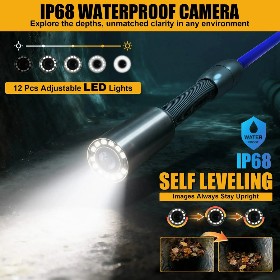 Powerwill L09D2 Sewer Inspection Camera – DVR, Self - Leveling, 9" IPS Monitor - PowerwillPWL09D2-20M-DVR-7C-512T-ZK-32G-BL