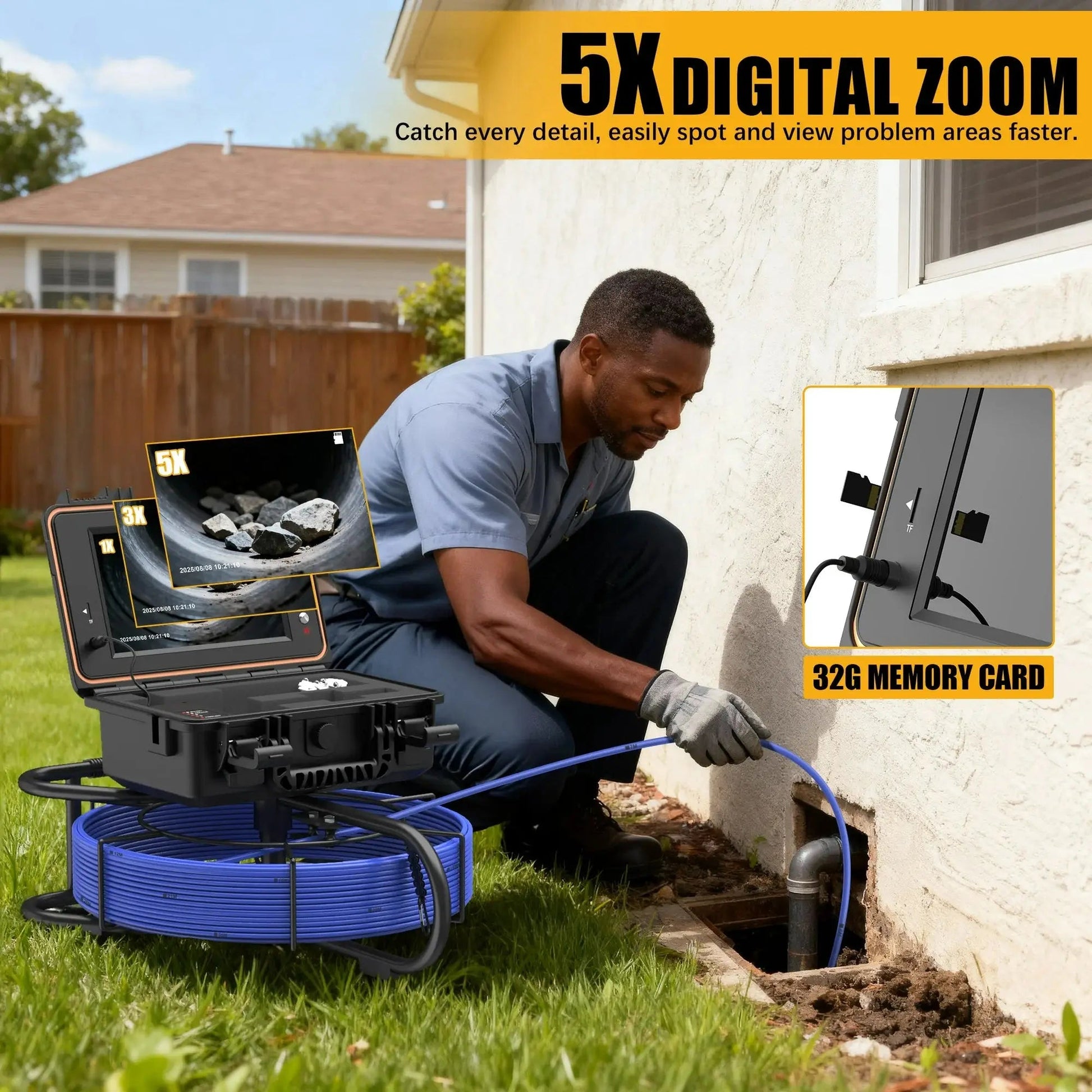 Powerwill L09D2 Sewer Inspection Camera – DVR, Self - Leveling, 9" IPS Monitor - PowerwillPWL09D2-20M-DVR-7C-512T-ZK-32G-BL