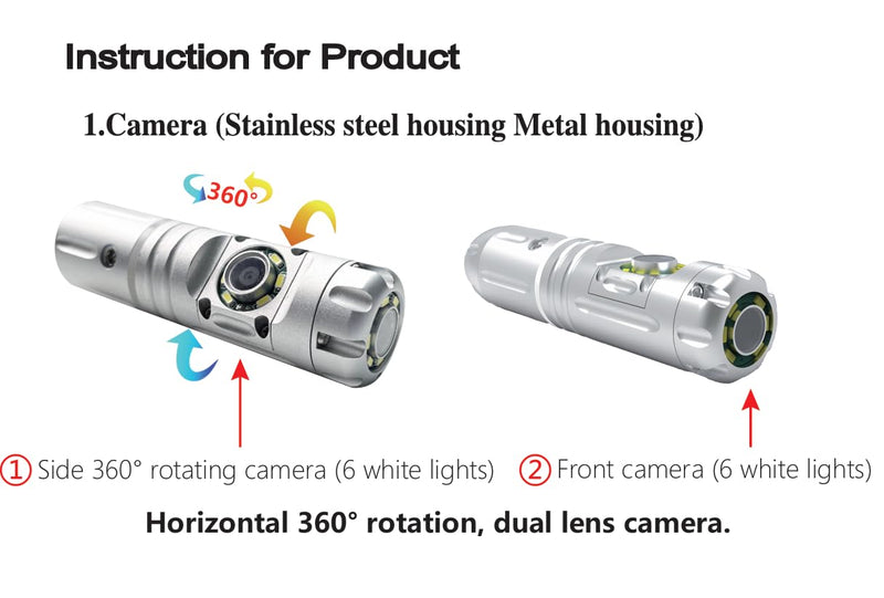 Powerwill M0702 Borescope Camera with Light 360° Rotating Dual-Cameras, IP68, 6MM Cable 16Ft - Powerwill8