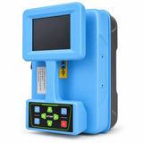 Powerwill PW001 pipe and cable locator transmitter three-quarter view with blue housing and display