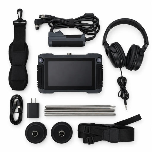 Powerwill PW002 water leak detector kit with display, headphones, sensors, probe rods and charger