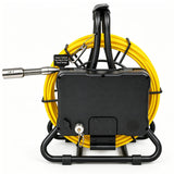 Powerwill PW07D6 sewer camera rear view with monitor housing and yellow cable reel in upright frame