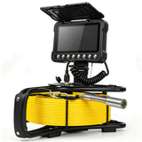 Powerwill PW07D6 sewer inspection camera with open monitor, probe and yellow cable in horizontal frame