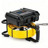 Powerwill PW9D6 sewer camera side angle with monitor case closed and probe beside yellow cable reel